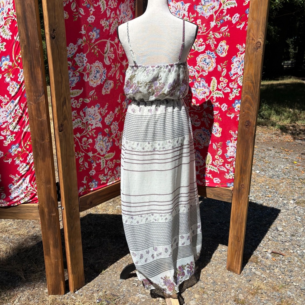 Cream Floral Boho Cottage Prairie Maxi Sun Dress Women's Size M - Picture 14 of 15